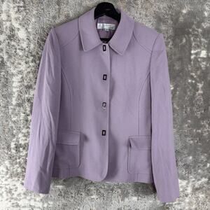 Tahari Size 8 Career Snap Button Blazer Jacket Lavender Collar Lined Long Sleeve